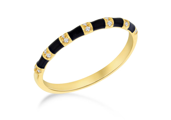 9ct Yellow  0.014ct Diamond Black Stripe Band Ring