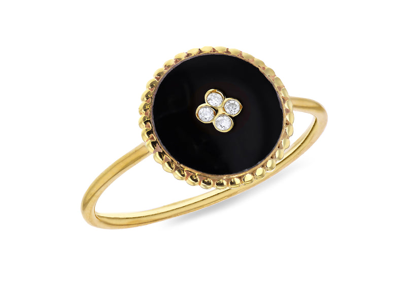 9ct Yellow Gold 0.04ct Diamond Black Enamel Ring