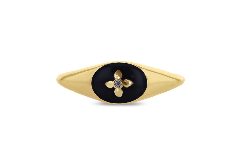 9ct Yellow Gold 0.05ct Diamond Black Enamel Ring