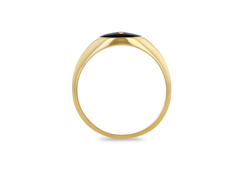 9ct Yellow Gold 0.05ct Diamond Black Enamel Ring