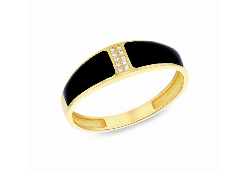 9ct Yellow Gold 0.50ct Diamond Black Enamel Ring