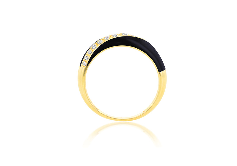 9ct Yellow Gold 0.005ct & 0.05ct Diamond Black Twist Ring