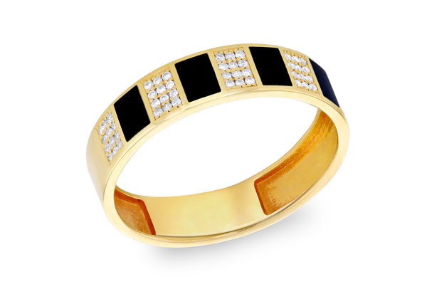 9ct Yellow Gold Diamond Array Black Chevron Band Ring