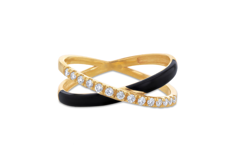 9ct Yellow Gold 0.015ct Diamond Black Crossover Ring