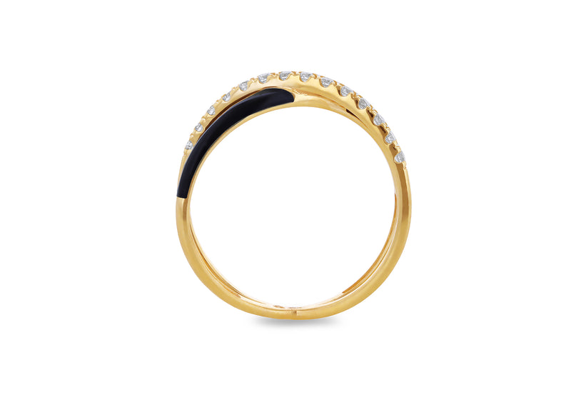 9ct Yellow Gold 0.015ct Diamond Black Crossover Ring