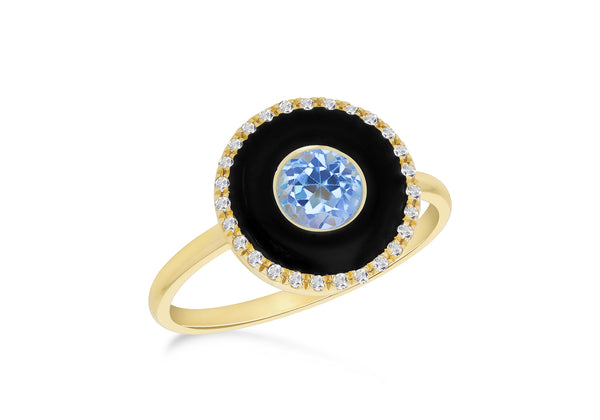 9ct Yellow Gold Blue Topaz & 0.005ct Diamond Ring