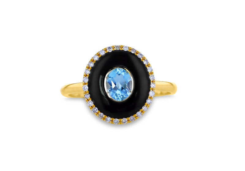 9ct Yellow Gold Blue Topaz & 0.005ct Diamond Oval Ring