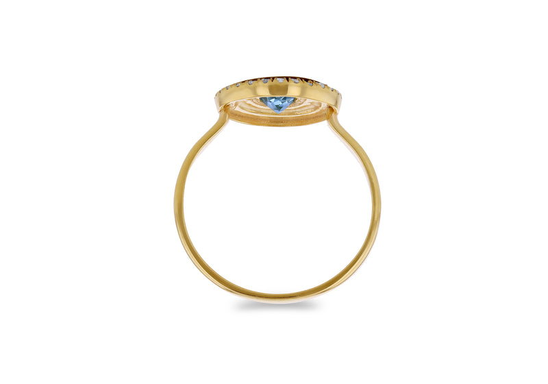 9ct Yellow Gold Blue Topaz & 0.005ct Diamond Oval Ring