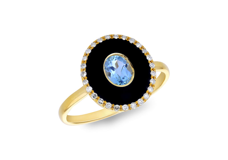 9ct Yellow Gold Blue Topaz & 0.005ct Diamond Oval Ring
