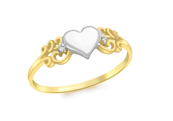 9ct Yellow Gold 0.01ct Diamond Heart Signet Ring