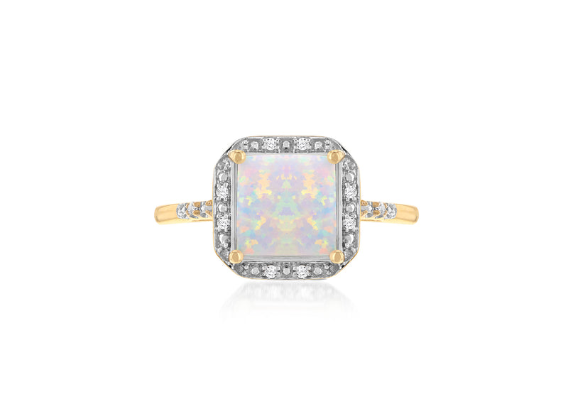 9ct Yellow Gold 0.03ct Diamond and Opal Halo Ring