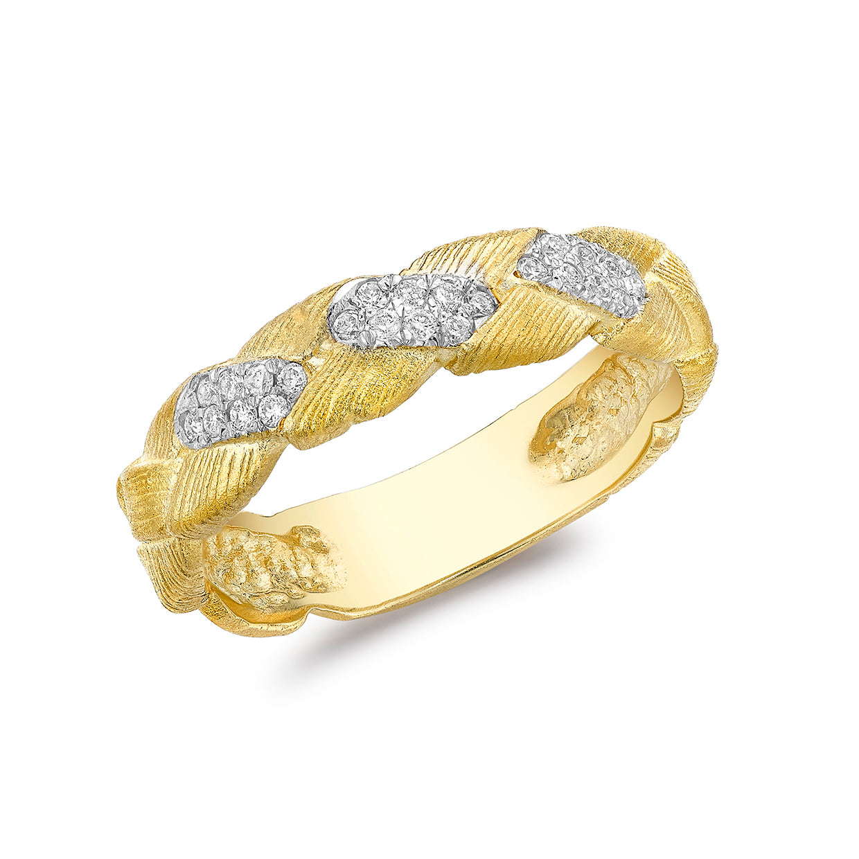 9ct Yellow Gold 0.12ct Diamond Braided Satin Ring
