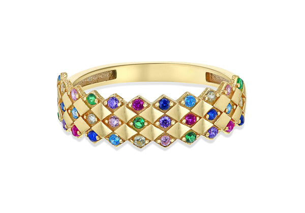 9ct Yellow Gold Rhombus Rainbow Zirconia Ring