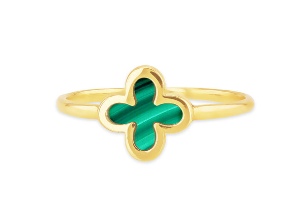 9ct Yellow Gold Malachite Clover Ring