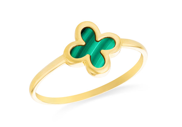9ct Yellow Gold Malachite Clover Ring
