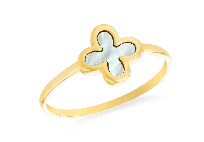 9ct Yellow Gold Mother of Pear Clover Ring