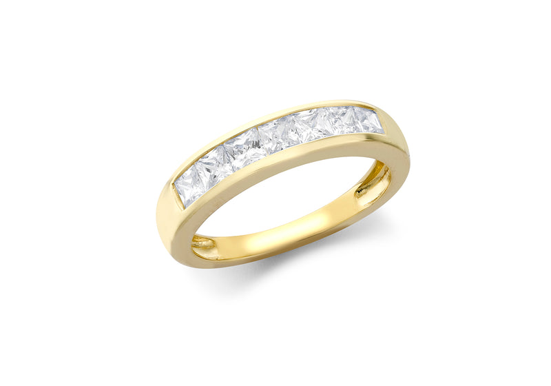 9ct Yellow Gold Seven Stone Zirconia Channel Set Ring