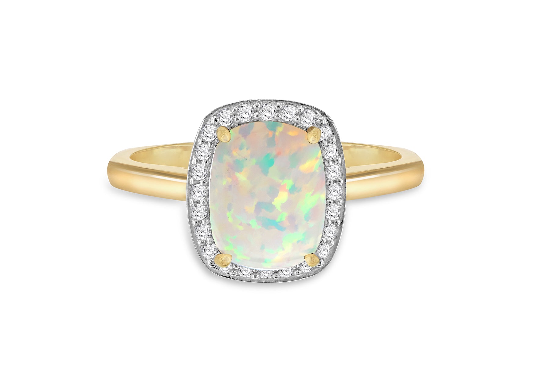 9ct Yellow Gold White Zirconia & Square Halo Opal Ring