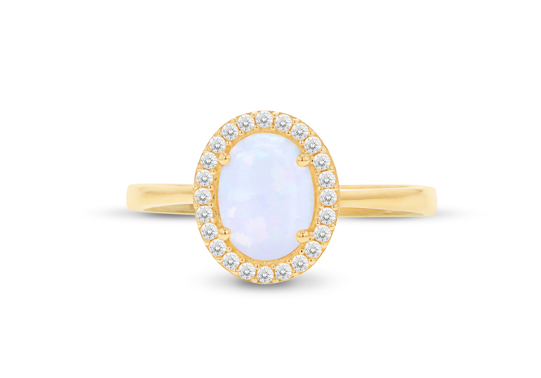 9ct Yellow Gold White Opal & White Zirconia Oval Halo Ring