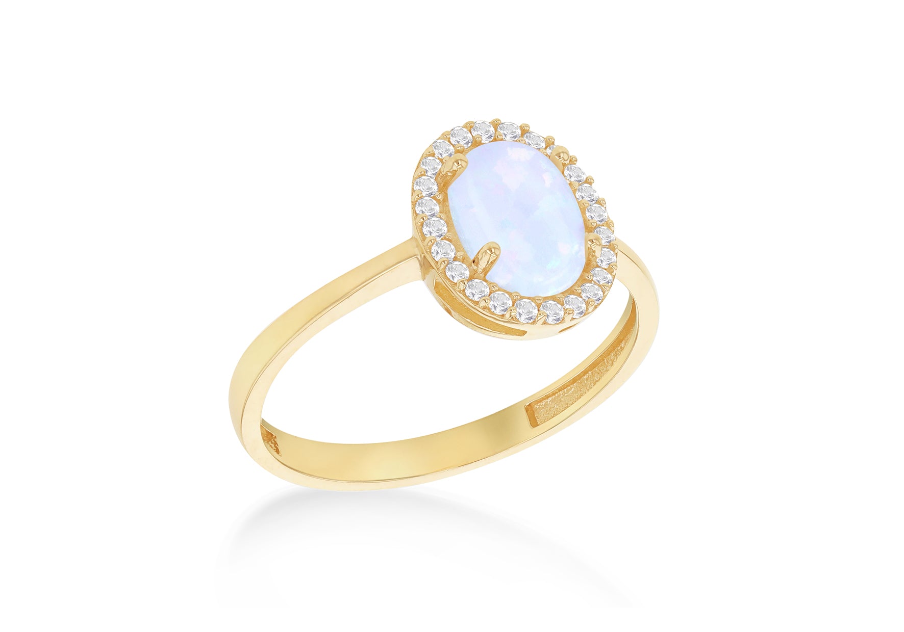 9ct Yellow Gold White Opal & White Zirconia Oval Halo Ring