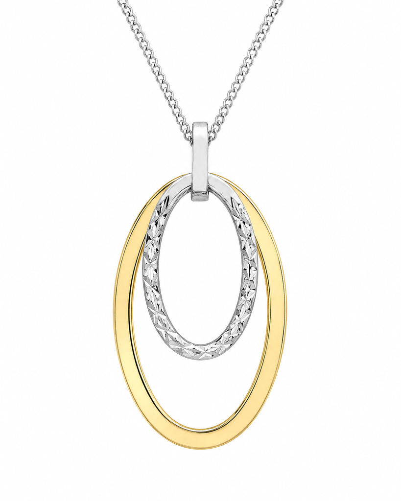 9ct Two-Tone Gold Diamond Cut Double Oval Pendant