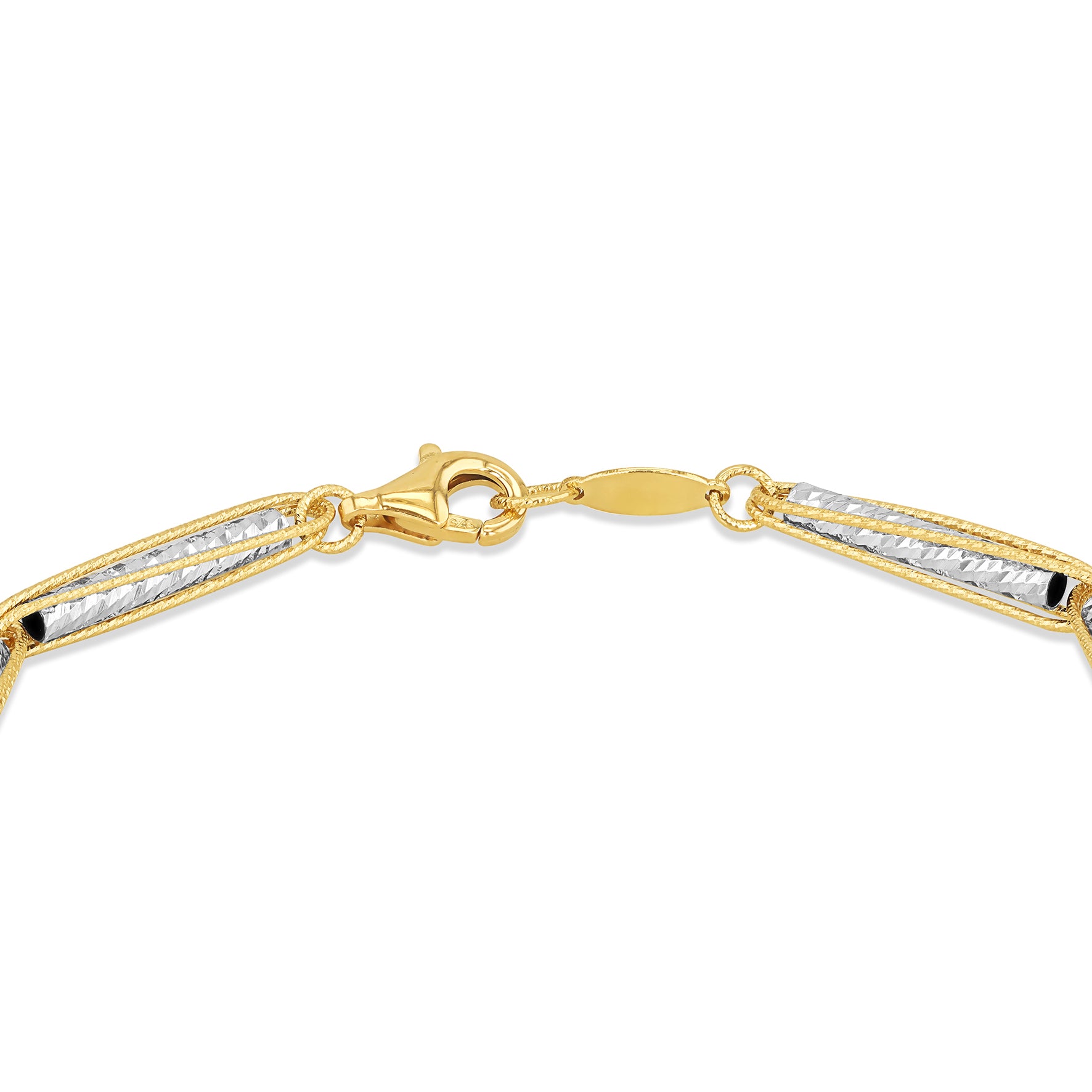 9ct Two-Tone Gold Barrel & Caviar Rope Links Bracelet