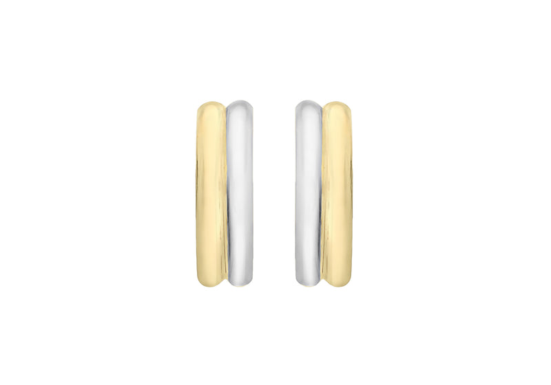 9ct Two-Tone Gold Oblique Huggy Earrings