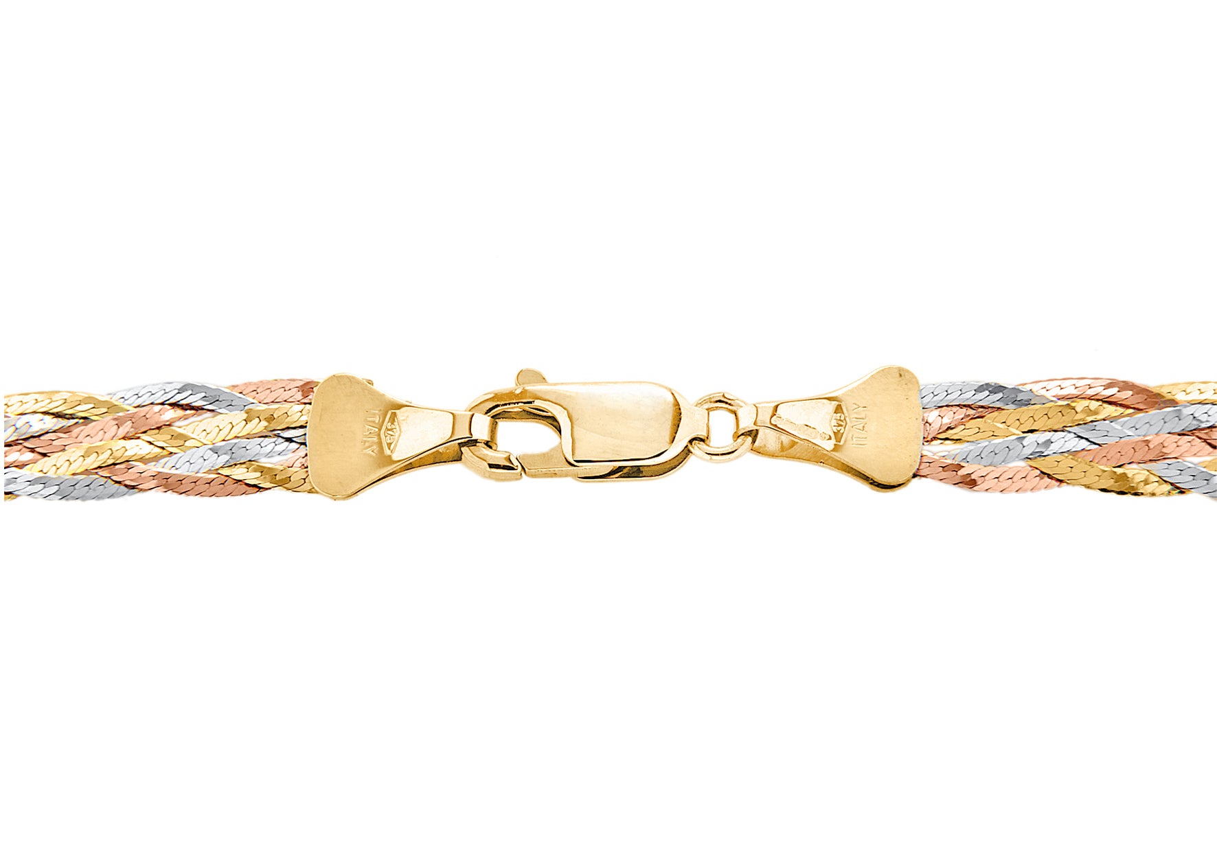 9ct Tri-Colour Gold Six Plait Herringbone Necklace