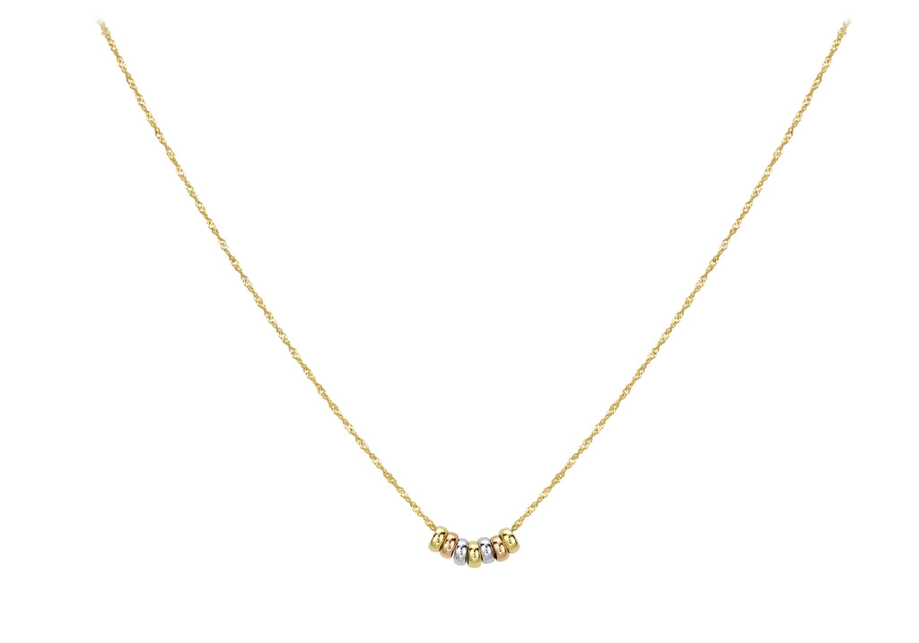 9ct Tri-Colour Gold Mini 7 Lucky Rings Pendant Twist Chain Necklace