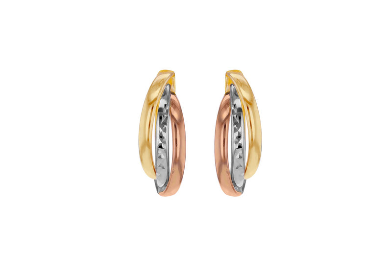 9ct Triple-Tone Gold Crescent Stud Earrings