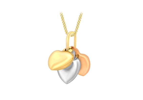 9ct 3-Tone Gold Triple Heart Pendant