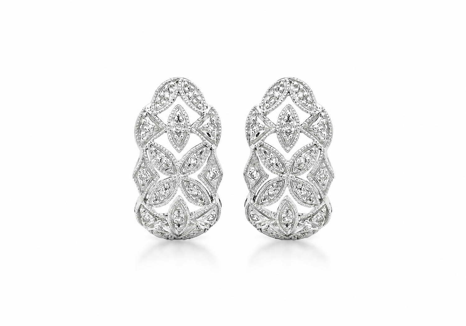 9ct White Gold 0.12ct Diamond Filigree Floral Earrings