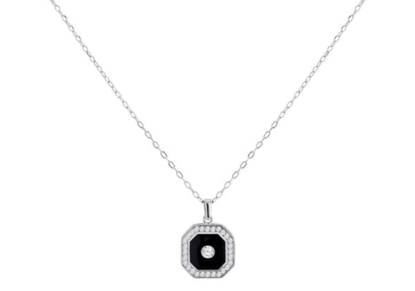 9ct White Gold 0.06ct & 0.028ct Diamond Octagon Necklace