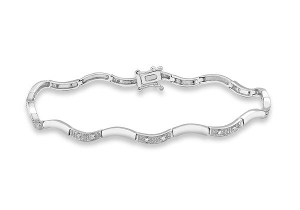 9ct Yellow Gold 0.10ct Diamond Wave Link Bracelet