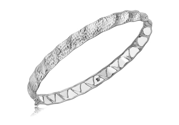 9ct White Gold Etched Diamond Cut Bangle