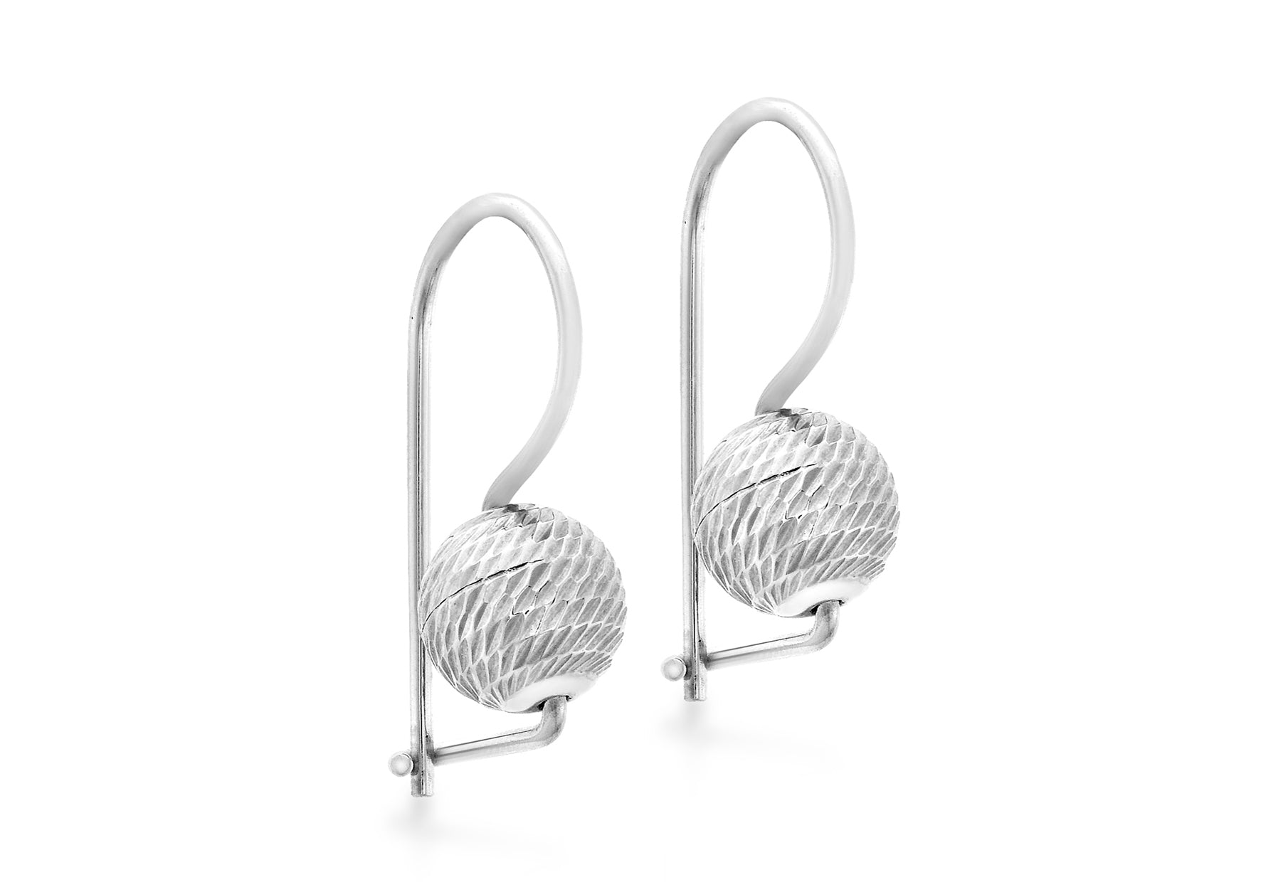 9ct White Gold Diamond Cut Ball Drop Earrings
