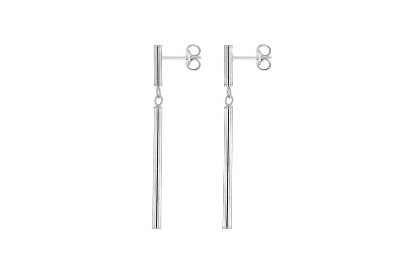 9ct White Gold Nunchaku Drop Stud Earrings
