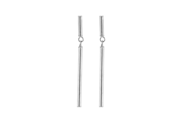 9ct White Gold Nunchaku Drop Stud Earrings