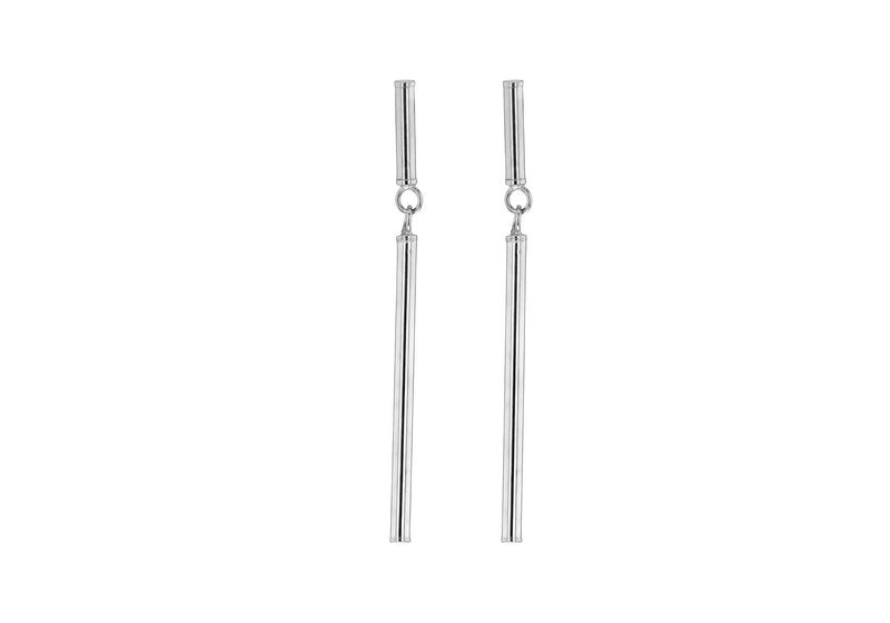 9ct White Gold Nunchaku Drop Stud Earrings
