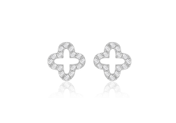 9ct White Gold Zirconia Clover Stud Earrings