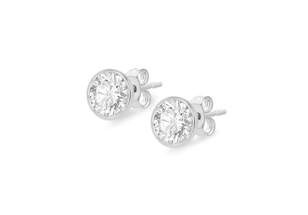 9ct White Gold Zirconia Bezel Stud Earrings