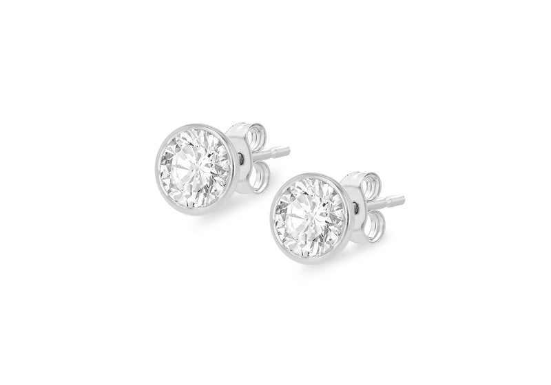 9ct White Gold Zirconia Bezel Stud Earrings