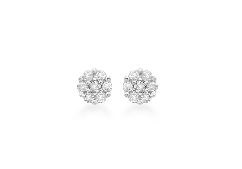 9ct White Gold 0.15ct Diamond Cluster Stud Earrings