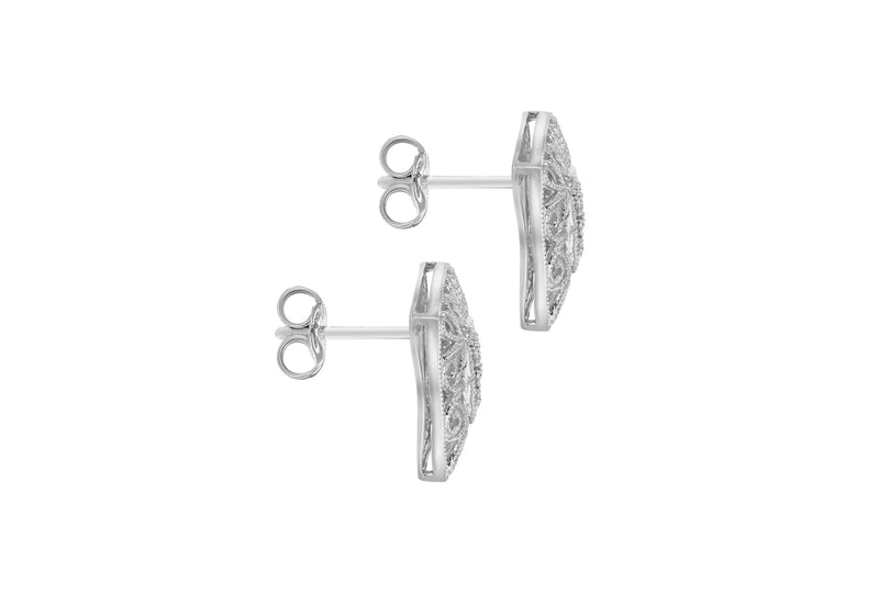 9ct White Gold 0.10ct Diamond Filigree Openwork Stud Earrings