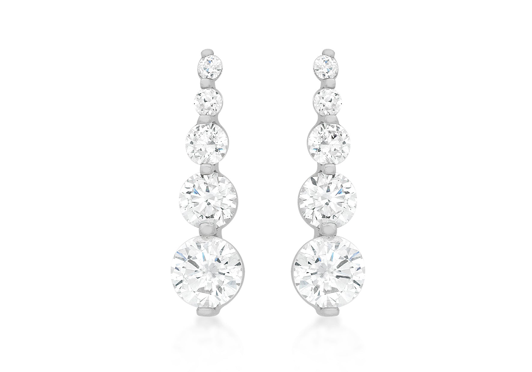 9ct White Gold Graduated Zirconia Drop Earrings
