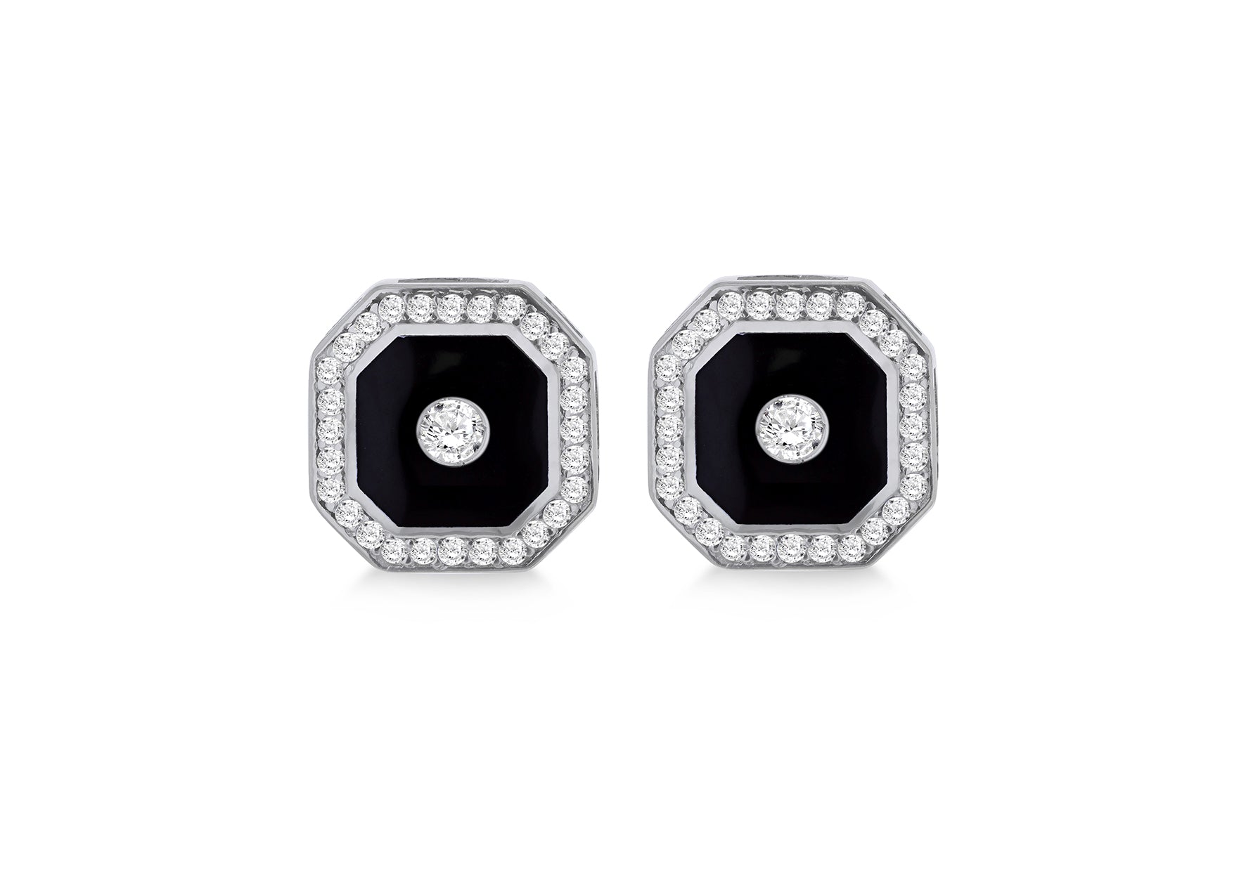9ct White Gold 0.06ct & 0.56ct Diamond Black Octagon Stud Earrings