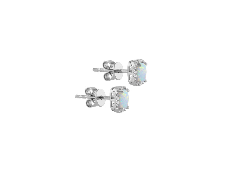 9ct White Gold 0.04ct Diamond and Opal Halo Stud Earrings