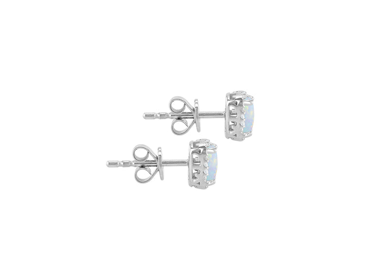 9ct White Gold 0.04ct Diamond and Opal Halo Stud Earrings