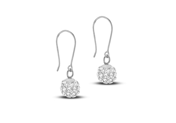 9ct White Gold Crystal Ball Drop Earrings