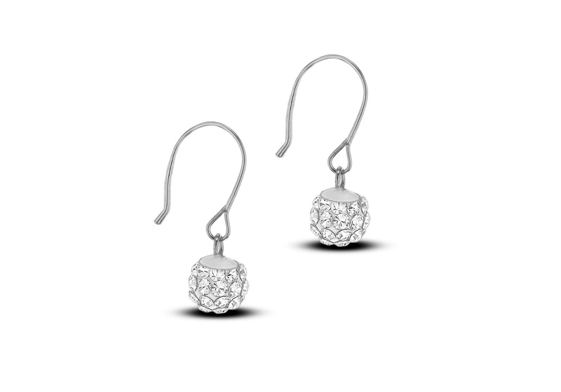9ct White Gold Crystal Ball Drop Earrings
